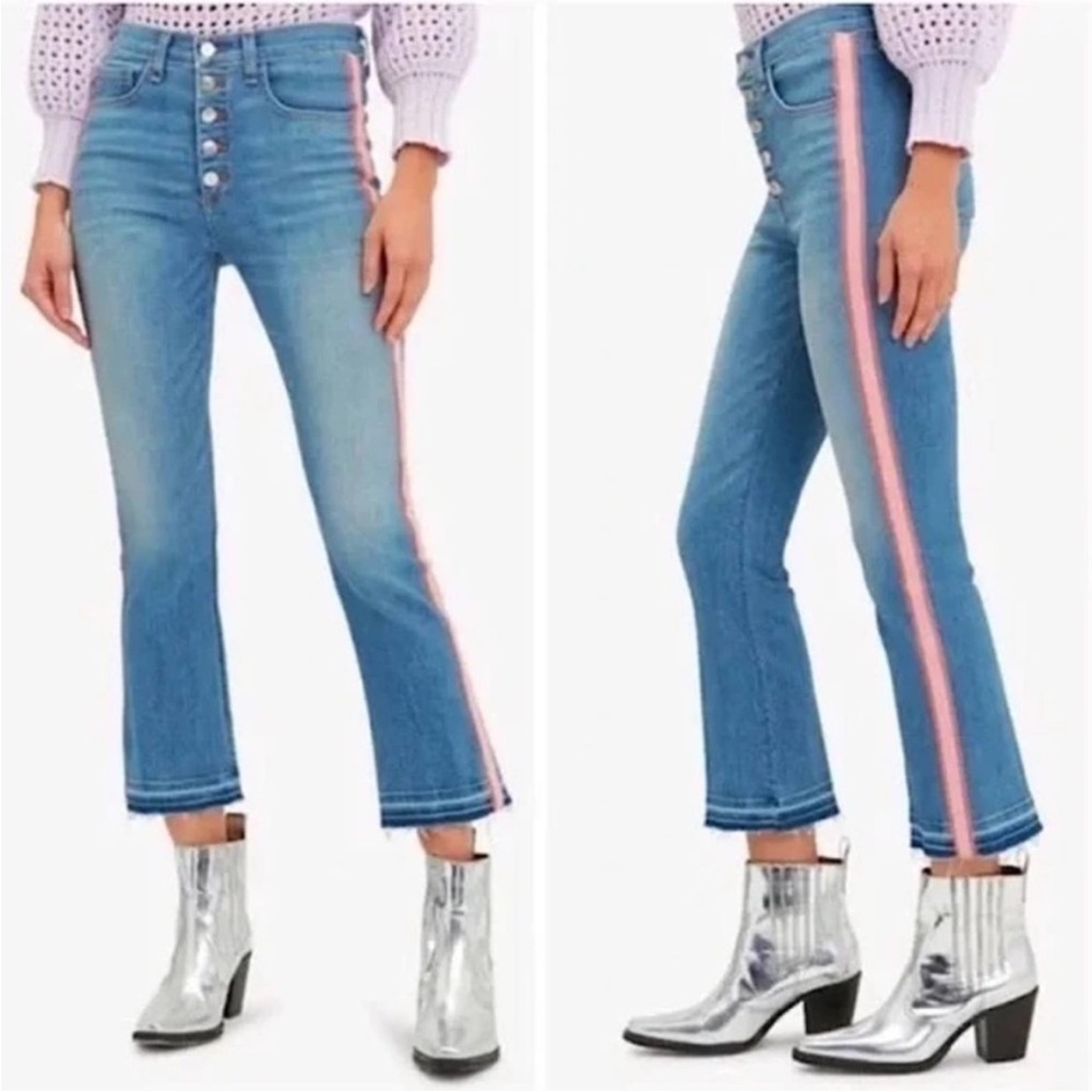Veronica Beard Carolyn 10" Baby Boot Pink Tuxedo Stripe Jeans Size 30